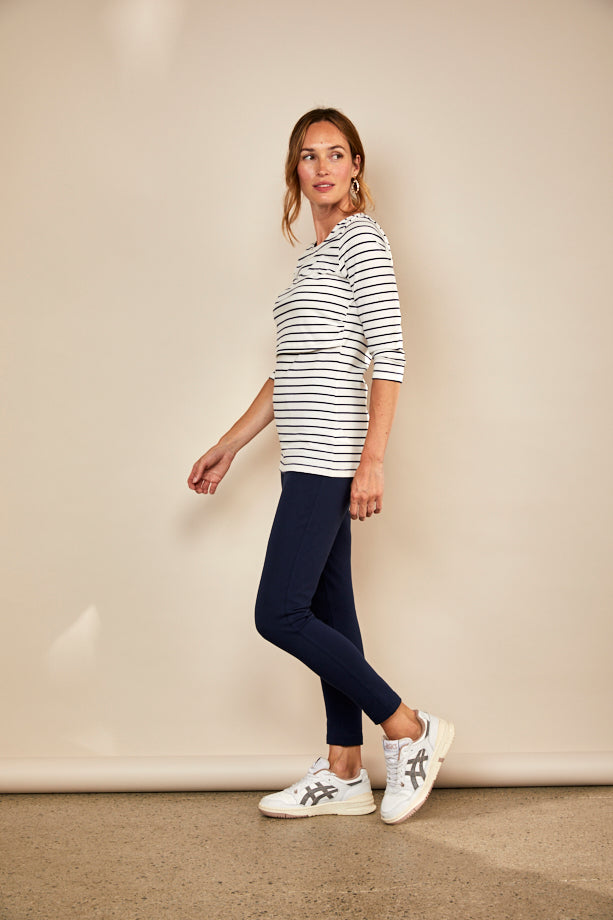 Bshirt Nursing 3/4TH Sleeve T-shirt in White/Navy Stripes