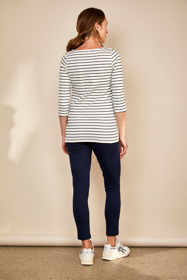 Bshirt Nursing 3/4TH Sleeve T-shirt in White/Navy Stripes