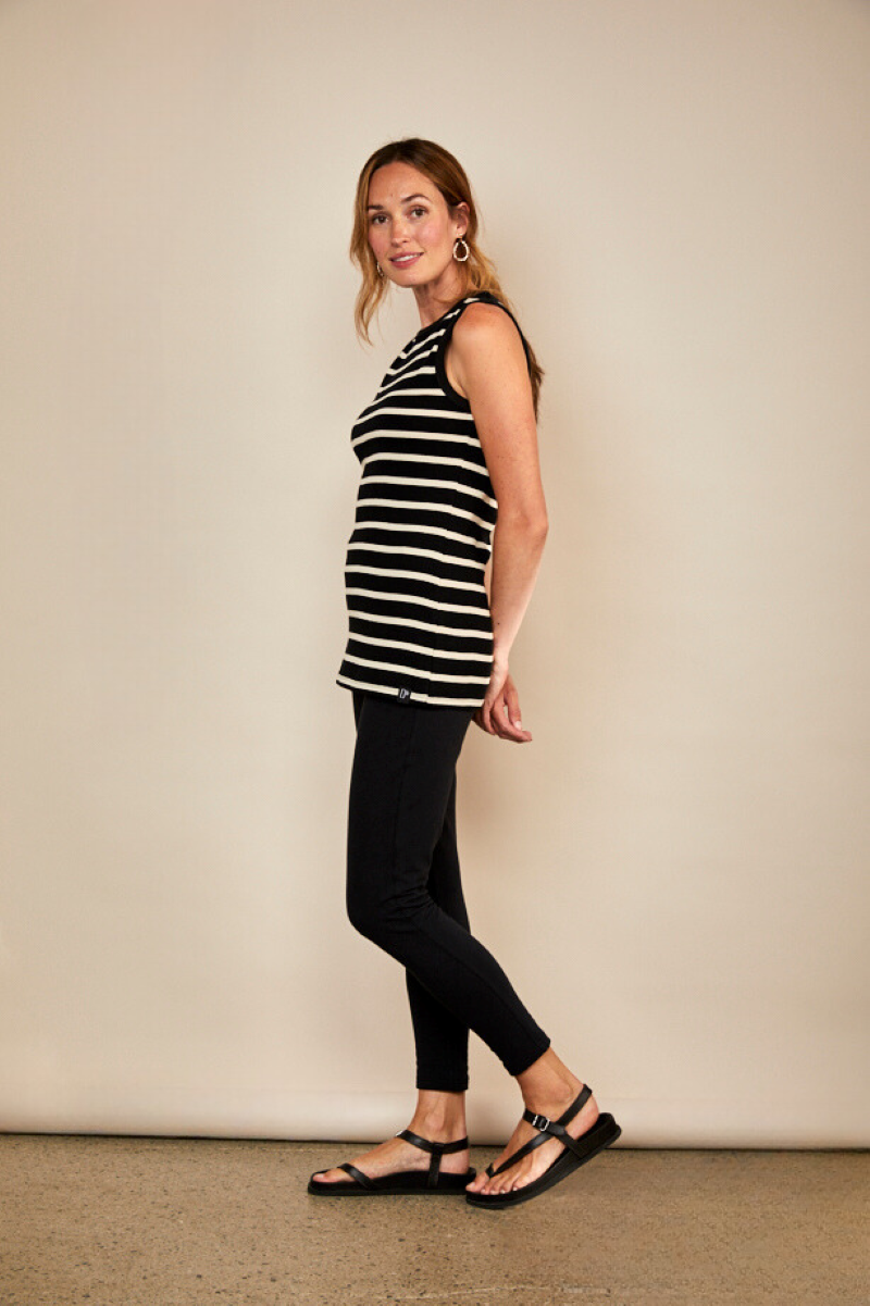 Bshirt Women's Rib Racer Vest in Black and White Stripe