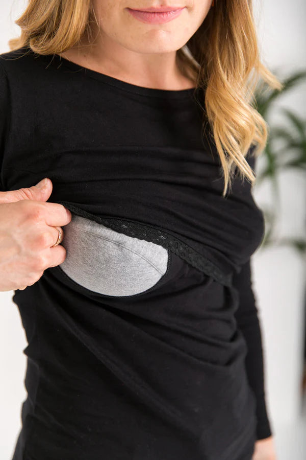 Bshirt Nursing Long Sleeve Top (with lace) in Black