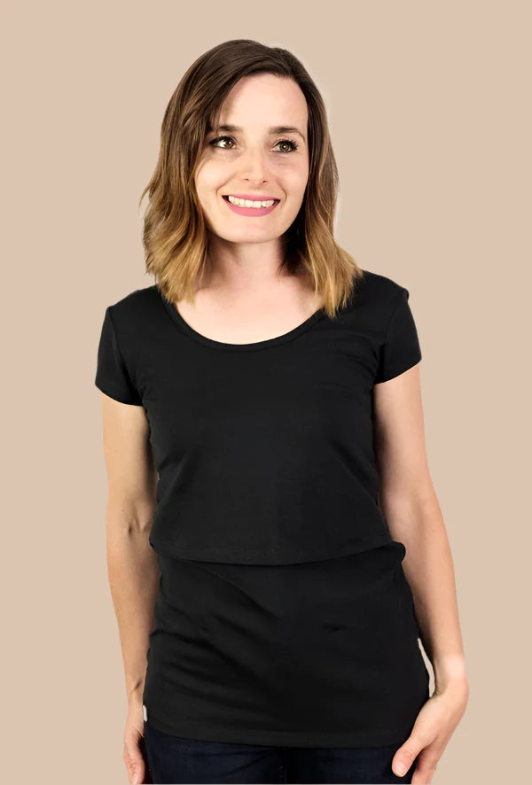 Bshirt Nursing Short Sleeve T-shirt (with lace) in Black