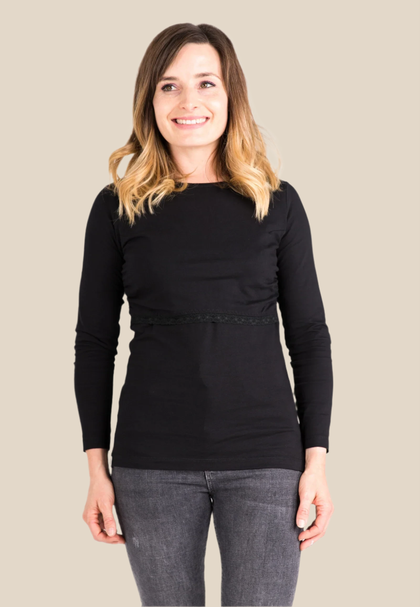 Bshirt Nursing Long Sleeve Top (with lace) in Black