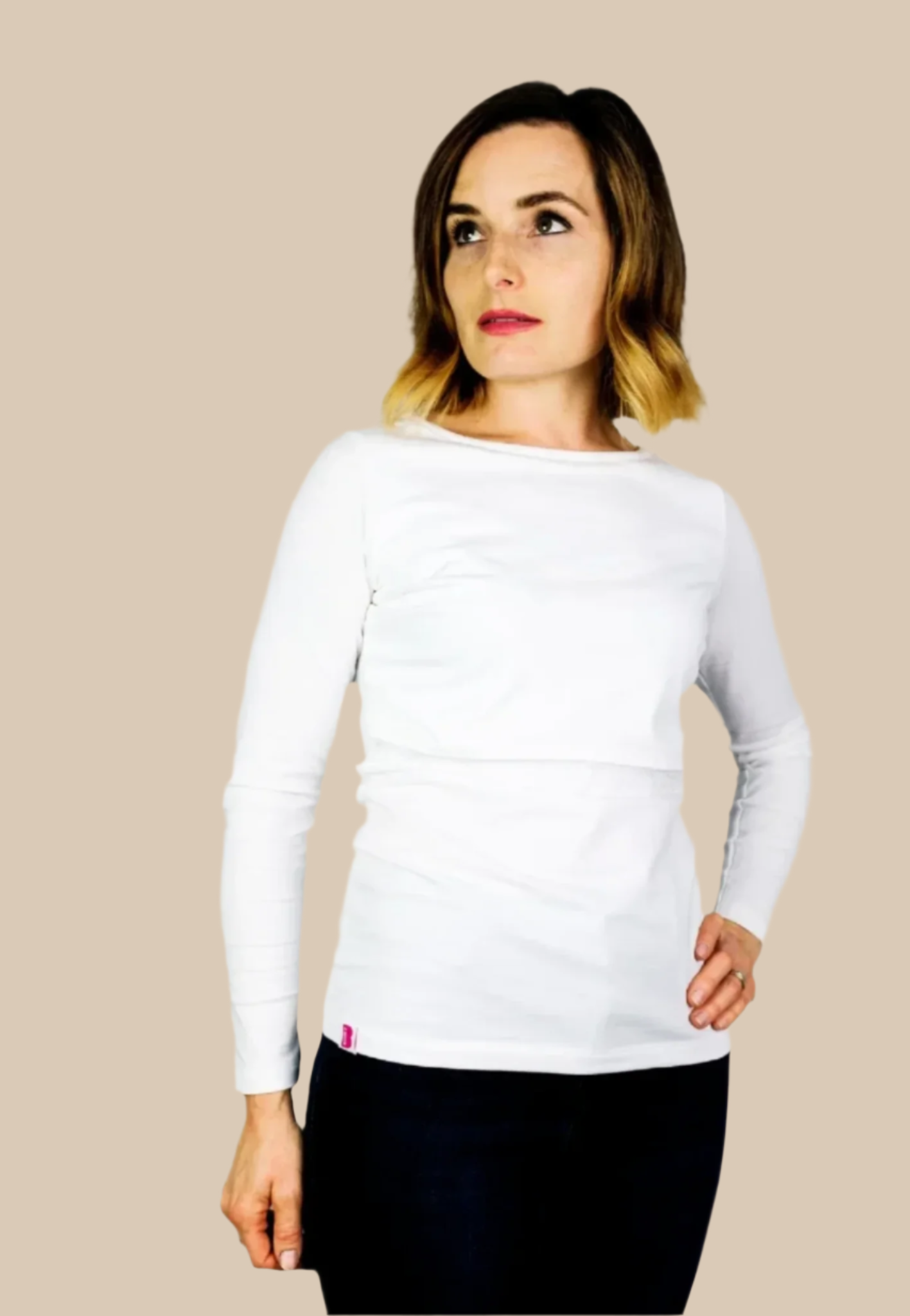 Bshirt Nursing Long Sleeve Top (with lace) in White