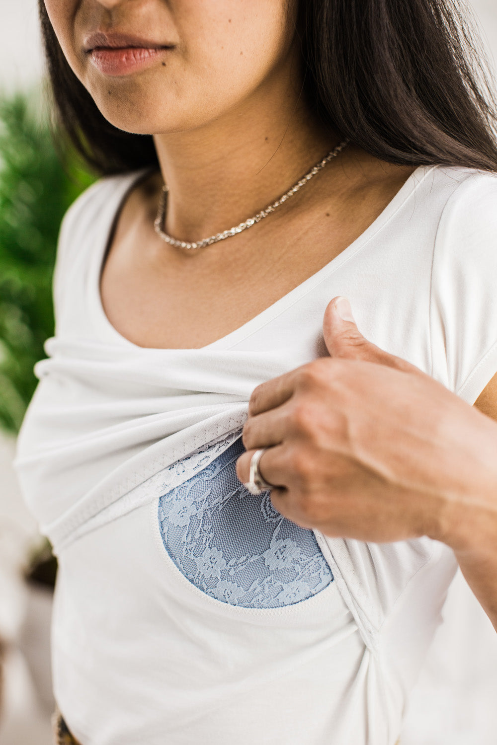 Bshirt Nursing Short Sleeve T-shirt (with lace) in White